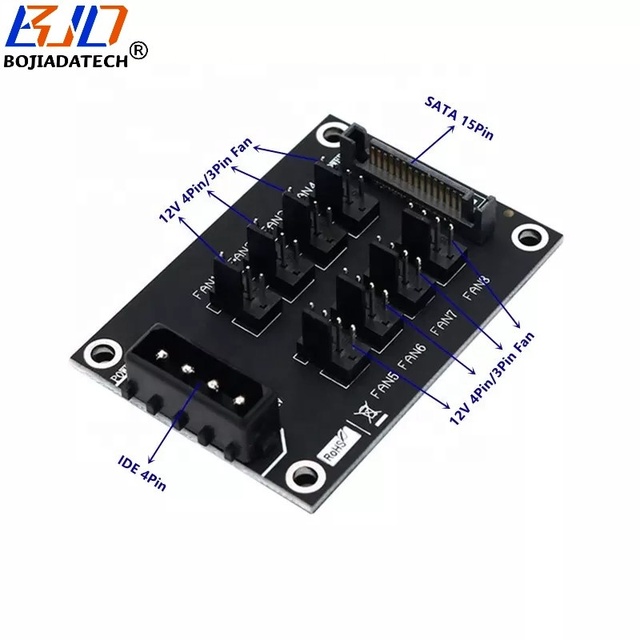 Factory Wholesale 8 * DC 12V 4Pin PWM Fan Hub Breakout Board With Molex and Sata 15Pin Power