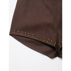 Shorts décontractés pour femmes, nouvelle collection été 2026, <span class=keywords><strong>chic</strong></span> et tendance, respirants, en tissu peigné, avec rivets, style vintage, taille mi-haute, fermeture éclair latérale - Product Image 4