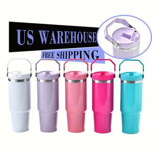 Bouteille isotherme sous vide en acier inoxydable de 30 oz, gobelet de sublimation de 30 oz avec paille et couvercle rabattable anti-fuite – Entrepôt américain - Product Image 1