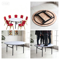 Table de banquet ronde robuste pliable avec pieds en acier, plateau en contreplaqué, revêtement en vinyle PVC blanc, mobilier de salle à manger pour hôtel