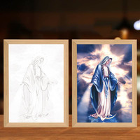 Lampe Cadre Photo Miraculeuse à Succès Vente, Vierge Marie Jésus Religion, Peinture Lumineuse LED 4D, Décoration Chambre Chrétienne, Cadeaux d'Anniversaire