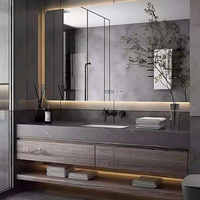 Ensemble de meubles de salle de bain avec miroir intelligent mural, lavabo intégré en pierre de quartz de luxe italienne, garantie de 3 ans