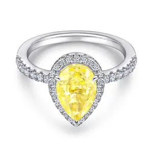 Atacado esmeralda cortar anéis de diamante de noivado de ouro amarelo-Anel feminino casamento 9k, joia esmeralda dourada diamante amarelo triturado