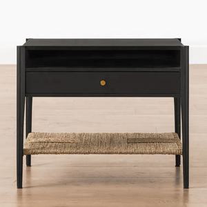 طاولة سرير جانبية من خشب البلوط الصلب عالية الجودة على الطراز الأمريكي، أثاث غرفة نوم باللون الأسود العتيق، أثاث منزلي من الخشب الصلب - Product Image 1