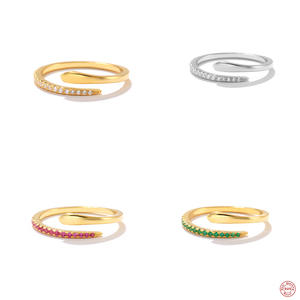 Joyería fina de moda minimalista lujosa serpiente en forma de diamante incrustaciones eternidad banda anillo para <span class=keywords><strong>mujer</strong></span> S925 plata esterlina estilo INS - Product Image 1