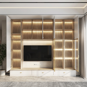 Système de stockage mural en bois pour meuble TV avec nouveau <span class=keywords><strong>concept</strong></span> de design pour projecteur laser et organisation d'appareils multimédias - Product Image 1