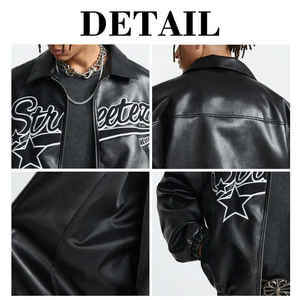 Nuova giacca <span class=keywords><strong>Bomber</strong></span> da <span class=keywords><strong>uomo</strong></span> con colletto ricamato ricamato in ciniglia corta in <span class=keywords><strong>pelle</strong></span> sintetica stampata <span class=keywords><strong>di</strong></span> alta qualità - Product Image 3