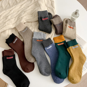 Warm Mid-Calf Terry Cloth <b>Socks</b> Women Thickening Thermo Korean Style Color Block Long <b>Socks</b> Autumn Winter Fleece Lined - Product Image 1