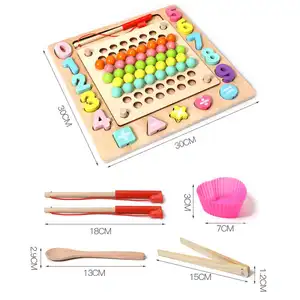 5合1夹钓鱼玩具穿线数字数学学习木制玩具儿童学前益智教育玩具