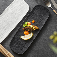 Assiette longue en céramique à texture ardoise, noire et blanche, rectangulaire, pour sushi, steak, apéritif, plateau de service pour restaurant occidental