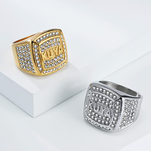 Anillo KUYA de Acero de Titanio con Micro Pavé de Diamantes, Joyería de Moda para Hombre, Regalo con Forma Geométrica de Letra - Product Image 1
