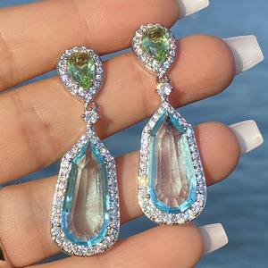 Pendientes de Cristal Azul Agua para Mujer, Elegantes Accesorios para Vestidos de Fiesta - Product Image 2
