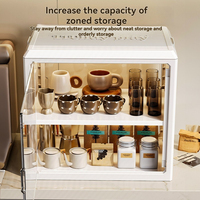 Estante Plegable de Doble Nivel para Almacenamiento de Vasos de PP, Diseño Transparente, Gran Capacidad, Apto para Lavavajillas, Impermeable, para Cocina y Sala de Estar