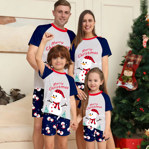 Neue Polyester Pullover Kurzarm Kurzhose Männer Frauen Kind Baby Home Wear Schneemann Gedruckte Familie Passende Weihnachts pyjamas - Product Image 1