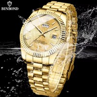 Jam Tangan Pria Binbond B7012 7012 Bisnis Dial Kaca Tahan Air Jarum Bercahaya Quartz Tali Baja Tahan Karat Kronograf