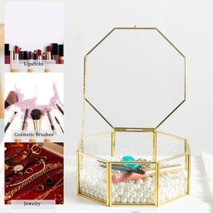 Caja de Joyería Hexagonal de Metal Dorado y Cristal, Estuche de Lujo Transparente para Anillos, Pequeña Caja de Exhibición para Anillos, Organizador de Recuerdos con Tapa de Cadena - Product Image 5