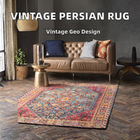 Tapis rectangulaire vintage en jute tissé WILTON, motif géométrique ethnique persan, à poils moyens, avec envers antidérapant en latex, lavable, pour salon et prière