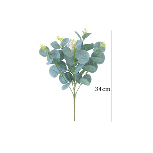 Feuilles d'eucalyptus artificielles Ruilisi, 5 branches, fleurs en soie plastique rouge foncé, décoration intérieure, accessoires de mariage, 34 cm - Product Image 5
