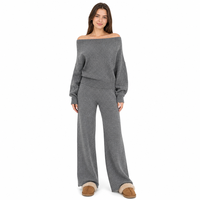 Ensemble de tricots pour femmes avec logo personnalisé, tricoté à manches longues, épaules dénudées, couleur unie, mode hiver, mélange acrylique, usine OEM & ODM