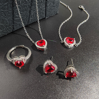 Conjunto de Joyería Clásica al por Mayor, Elegante Juego de Collar con Colgante de Corazón de Circonio, Aretes y Anillo para Mujer, Ideal para Regalos de Boda y Fiestas
