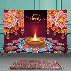 Nicro Diwali truyền thống đèn sen voi Ganesha vải Backdrop tiệc tường trang trí tùy chỉnh kích thước hình chữ nhật hình dạng <span class=keywords><strong>Q</strong></span> - Product Image 5
