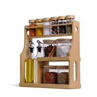 Étagère de rangement multi-niveaux en verre avec couvercles en bambou à double niveau pour comptoir de cuisine