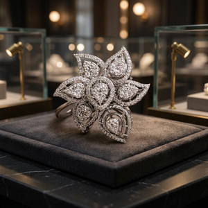 Bague Cocktail Ajustable en Argent Sterling 925, Motif Floral, Pierre Polki Brute, Bijou Tendance et Original pour Créateur - Product Image 3