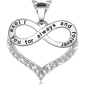 Ciondolo a forma di cuore infinito in argento con accenti di diamanti, collana romantica da donna, regalo per lei - Product Image 1