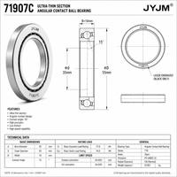 Rodamiento de Bolas de Contacto Angular Ultraligero JYJM OEM 71907C 35x55x10mm 15 Grados de Alta Precisión para Sistema de Motor de Husillo CNC
