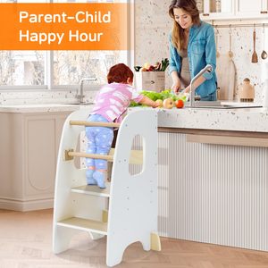 Torre de aprendizaje de madera blanca para niños pequeños, taburete de cocina ajustable en altura para niños - Product Image 3