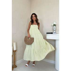 ชุดเดรสผ้ามัสลินลายทางสีเขียวเอวยางยืด สายเดี่ยว ทรงหลวม ระบายอากาศได้ดี สวมใส่สบายทุกวัน ผ้าทอ - Product Image 5