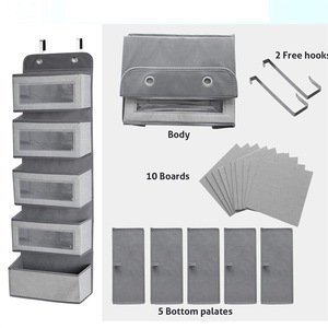 Clothing Organizer Non Woven Fabric Hanging <b>Storage</b> Bag Gray 4 5 Squares Hook Type Lightweight Wardrobe Closet <b>Storage</b> - Product Image 4
