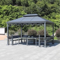 Pergola rétractable 300*400CM avec structure en aluminium, table-banc intégrée, auvent pare-soleil imperméable/anti-vent, mobilier d'extérieur – Direct Usine