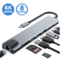 8 in 1 Usb-C Hub Adapter Tipe-C 4K 30Hz Konverter Ethernet Usb 3.0 Usb C Hub Dock 1 in 8 untuk Macbook Hub