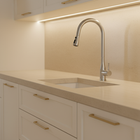 Robinet de cuisine moderne à poignée unique en acier inoxydable, cartouche céramique, installation monotrou, douchette extractible – Meilleures ventes