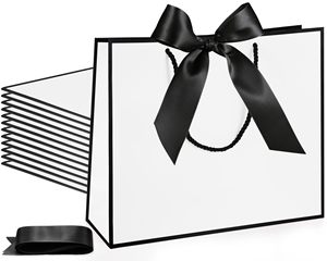 Sac en papier cadeau avec logo imprimé personnalisé Emballage élégant en ruban avec nœud pour les mariages Fête des mères Anniversaires et fêtes de demoiselle d'honneur - Product Image 3