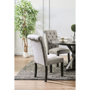 DB Classic Antique Black Light Gray Tufted Linen Fabric Upholstered Scroll <b>Side</b> Chairs Solid Wood Dining Chairs - Product Image 6