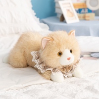 Peluche chat Ragdoll réaliste à col en dentelle et fourrure longue, jouet en peluche chaton moelleux pour décoration de canapé à la maison, cadeau d'anniversaire pour filles