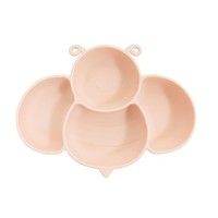 Plateau d'alimentation pour enfants en PE, motif abeille de dessin animé, antidérapant, avec ventouse intégrée, assiette compartimentée pour la diversification alimentaire des tout-petits, diamètre 18 cm