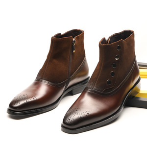 Bottes Chelsea tendance pour hommes, en cuir véritable, à fermeture éclair, pour le bureau et les soirées, idéales pour l'hiver - Product Image 1
