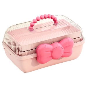 Cute <b>Bow</b> Hair Accessory Storage Box For Kids With Multi Layer Organization Desktop Jewelry Organizer Pink Rectangle Style - Product Image 4