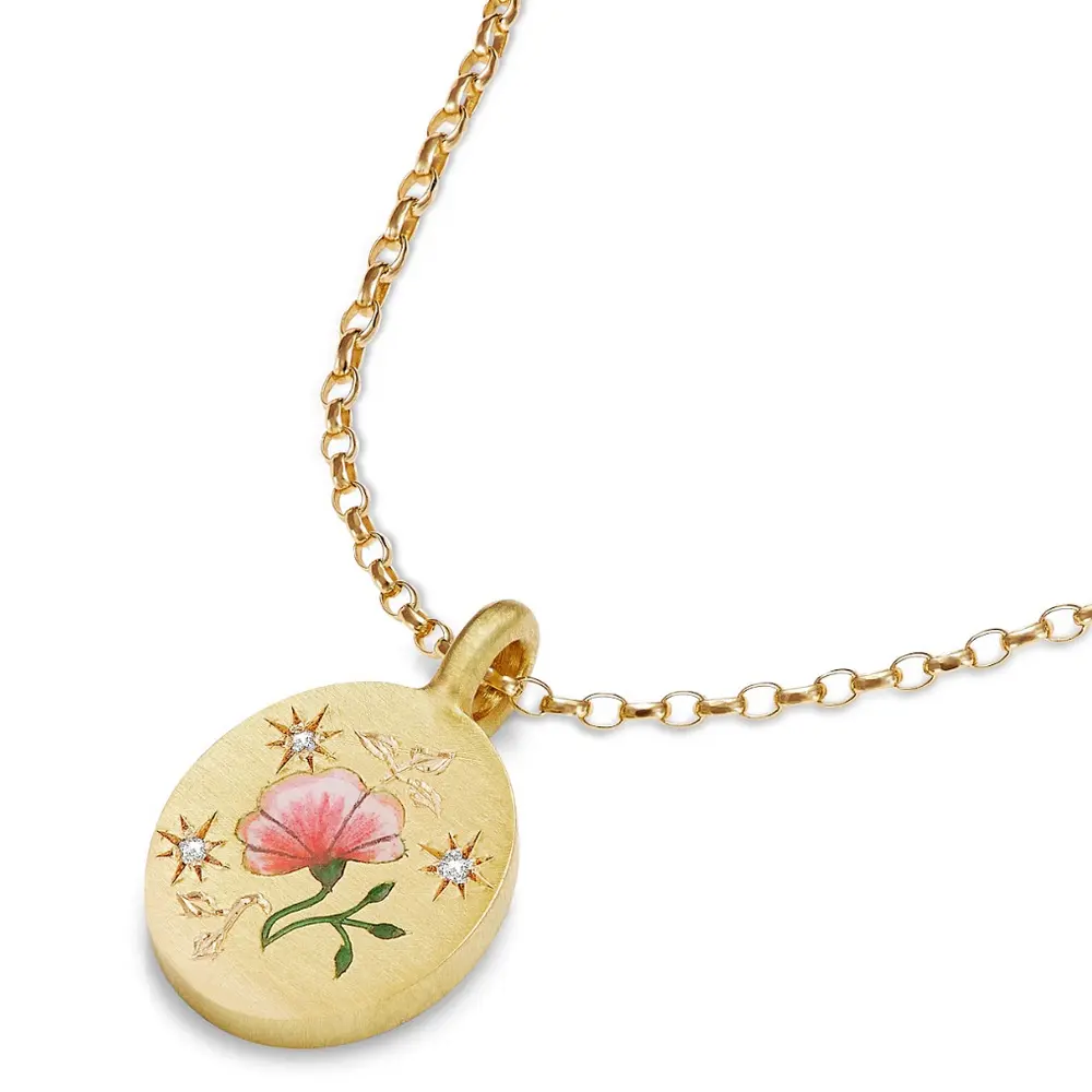 Fashion Stainless Steel Butterfly Heart Rose Painted Daisies Dove Pea IVY Custom 18k Gold Plated Necklace Jewelry for Women