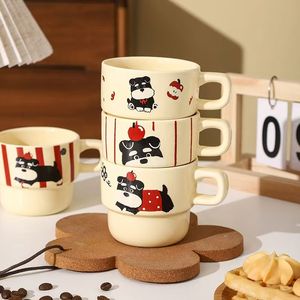 Factory Direct Sale Stackable Eco-friendly Food Safe <b>Ceramic</b> <b>Mug</b> Bulk Black White Dog Pattern Puppy Themed <b>Mug</b> Set Dishwasher - Product Image 3