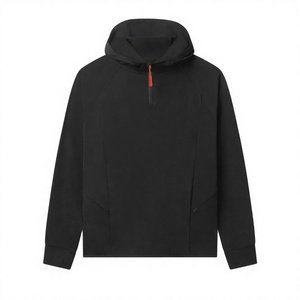 Sudadera con Capucha Negra para Hombre, Cierre de Cremallera de un Cuarto, Corte Regular, Forro Polar, Manga Larga, Estilo Casual para Otoño - Product Image 1