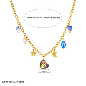 Collar de estrella de mar chapado en oro de estilo americano europeo colgante de elementos pequeños <span class=keywords><strong>ojos</strong></span> azules amor flor pasta perla acero inoxidable - Product Image 2