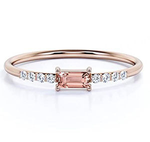 Ensemble de bijoux de fiançailles en argent sterling 925 avec halo en zircon cubique et morganite taille émeraude, vente en gros - Product Image 4