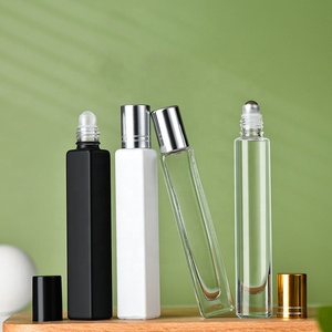 10ml Empty Square <strong>Roller</strong> Glass <strong>Perfume</strong> Bottles Essential Oil Glass Roll on Bottle With Gold/Silver/Black Aluminum Lid - Product Image 1