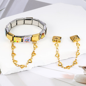 Bracelet modulaire italien en acier inoxydable avec pendentif cœur, double crochet, chaîne élastique à assembler soi-même, bijou unisexe, cadeau - Product Image 1