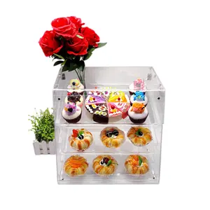 Custom 3-Layer Large Capacity Acrylic Cake Display Case Clear Counter Top Pastry Display Case