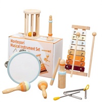 Children Wooden Percussion Instrument Set Early Montessori Childhood Education Music Toys Including Xylophone Clappers Hand